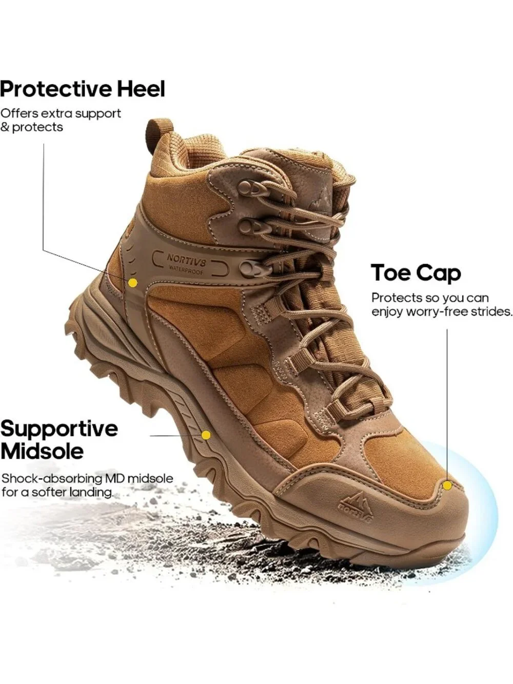 Men's Coyote Waterproof Shoes Casual Mid Top Round Toe Non Slip Hiking Boots